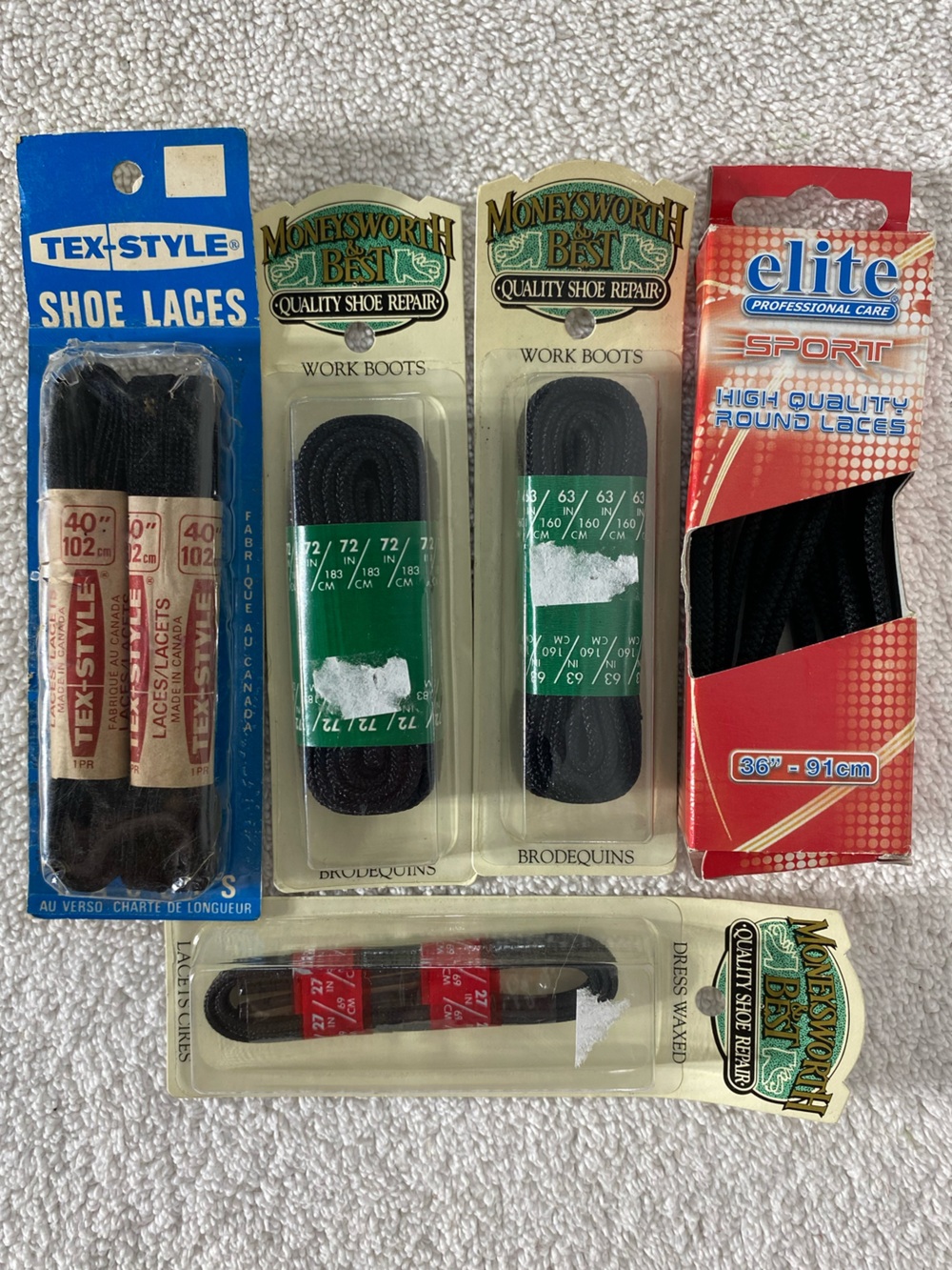 Vintage Shoelaces Lot Tex Style Moneysworth Best Elite Sport 5 Packs